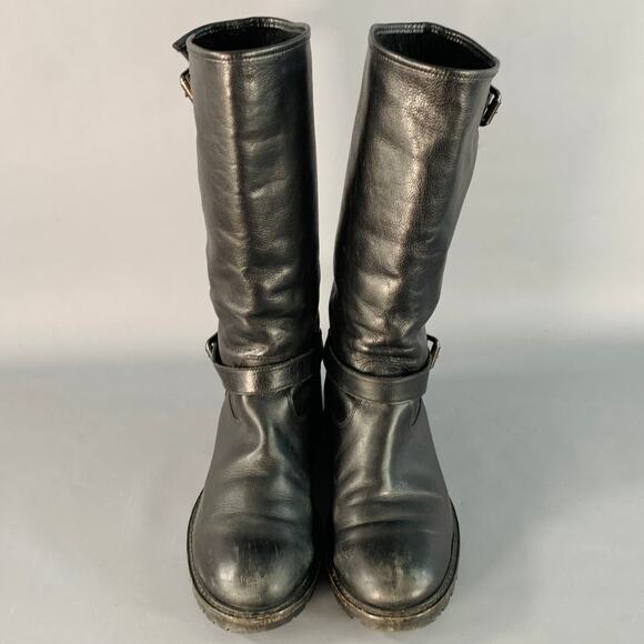 FENDI Size 9 Black Leather Shearling Lined Pull On Buckle Boots main image 10